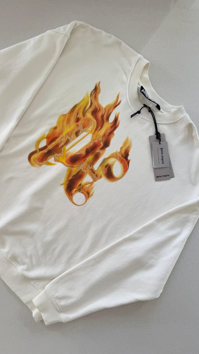 Palm Angels Burning Monogram Crewneck "Blanco crudo"