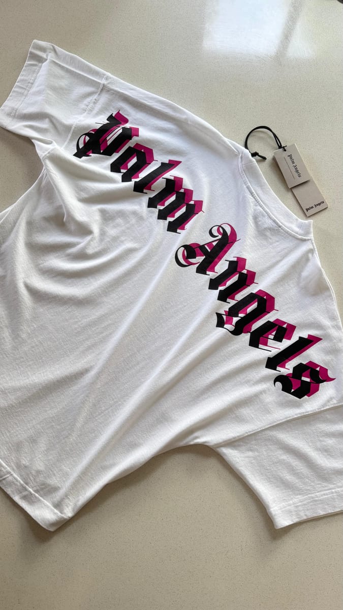 Palm Angels Doubled Logo Over T-shirt "White/Fuchsia"